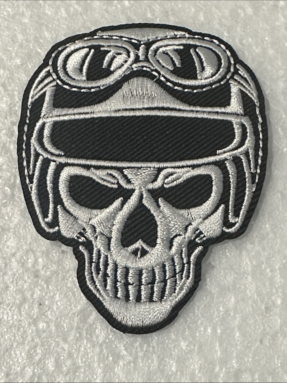 Black & White Skull Biker Helmet Patch